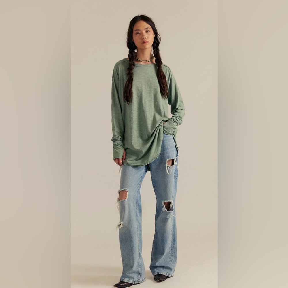 We the Free Arden Tee in Washed Army Green Size Small Spring Boho Oversized